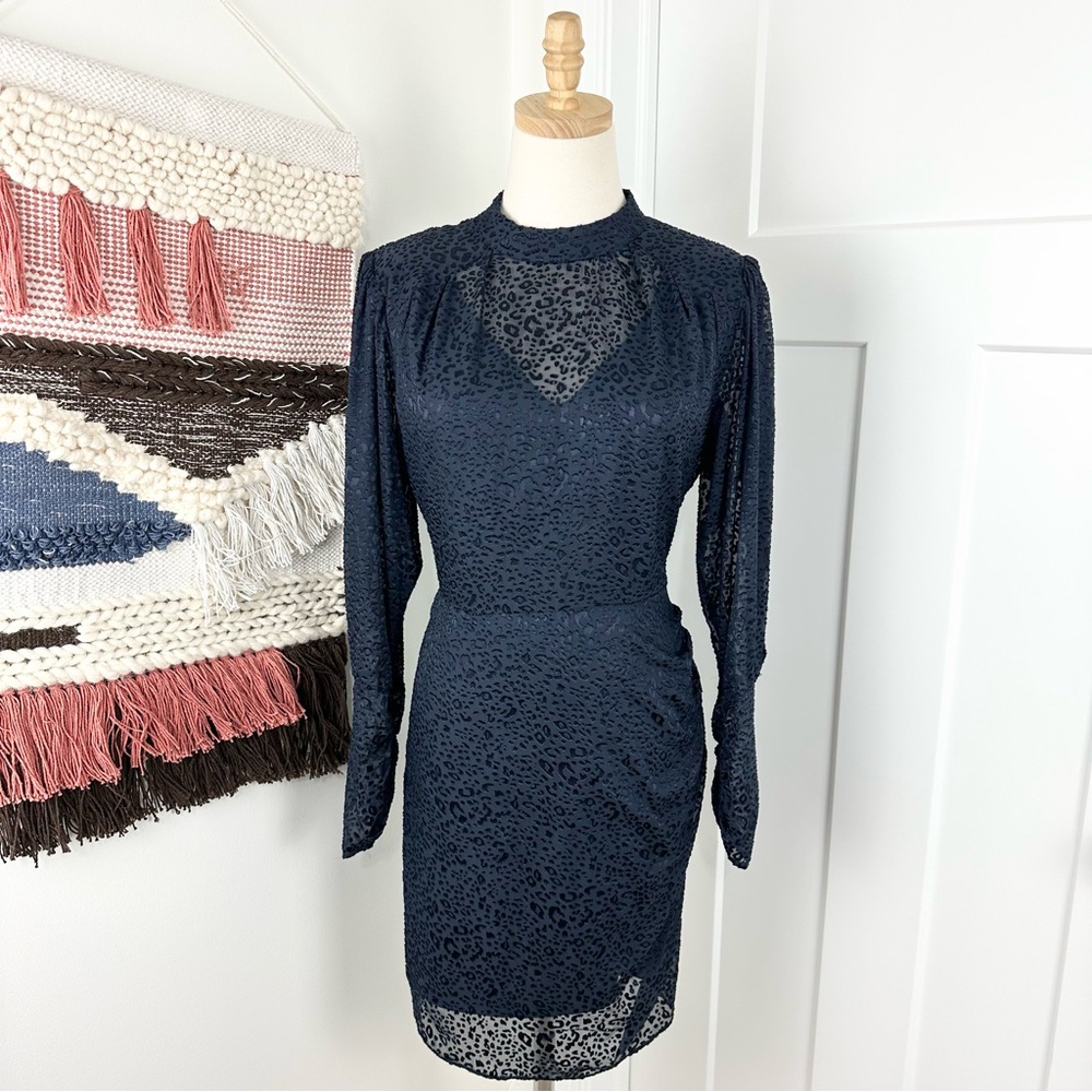 Scotch & Soda Navy Blue Lace Long-Sleeve Mini Dress
